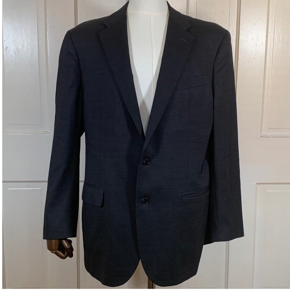 Joseph Abboud Blazer Mens 44L Navy Marzotto Super 100s Wool Slim Fit Sport Coat